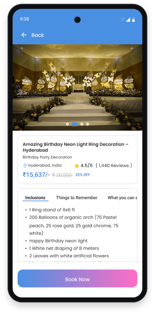 KraftMyEvent Package Details Screen