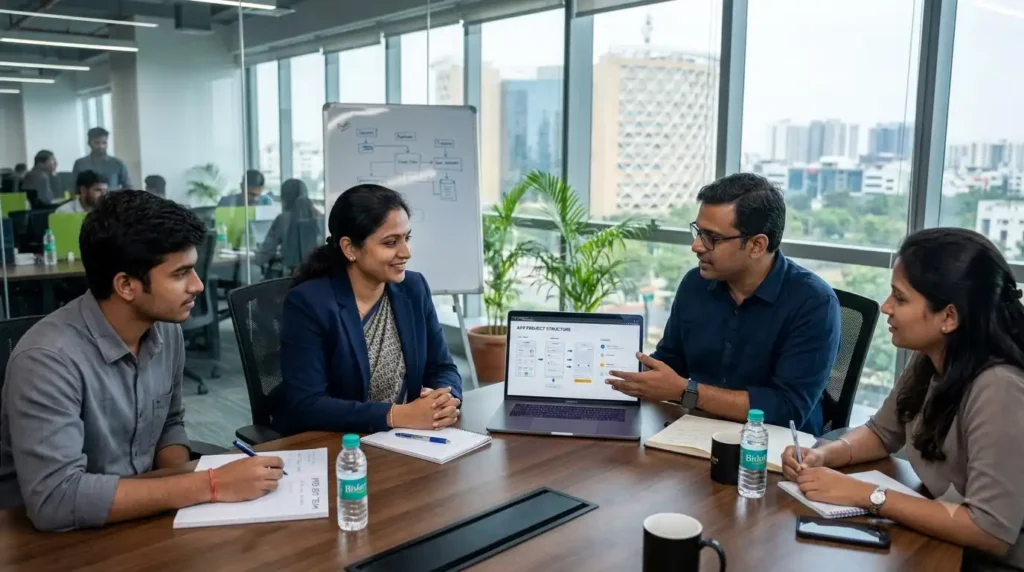 Android App Development Services in Hyderabad — Innoit Labs team discussing project engagement models
