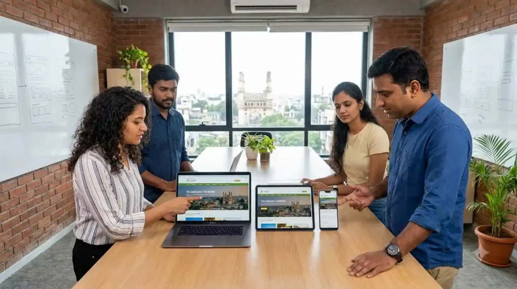 Responsive Web Design Company in Hyderabad — Innoit Labs team testing a website across multiple devices